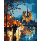 Картина раскраска по  номерам на холсте  - 40*50см Идейка КН8480 Прогулка ночью, с красками металлик