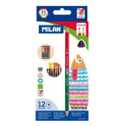 Карандаши цветные 24цв. 12шт трехгранные Milan двухсторонние 07112312