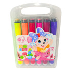 Фломастеры 12 цветов Zishu Mouse 230-12 Washable круглые, штампик пластиковый бокс