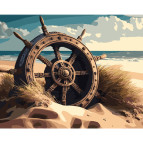 Картина раскраска по номерам на холсте - 40*50см Strateg цветной холст MZ070 Морской штурвал на пляже