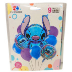 Шарик воздушный ZYBalloon набор 9шт разного размера, Стич 84см 1212-9267