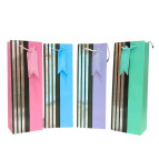 Пакет подарочный бумажный 35*12*9см Бутылочный с фольгой Полоски №3161