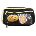 Косметичка-пенал текстиль 21*11*7,5см Капибара/Котенок 2 отд +наклейки+ меховый брелок 2735