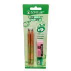 Карандаши чернографитные простые, набор 2шт. Acmeliae 6B Chubby Pencil 13см + точилка и ластик 43072