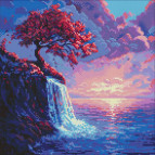 Алмазная мозаика по номерам на холсте - 40*40см Идейка АМО8210 Сакура в потоке