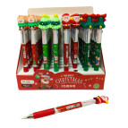 Ручка шариковая с насадкой 3-х цветная Новогодняя ассорти PA-308-1