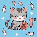 Картина раскраска по номерам на холсте - 25*25см Идейка КН1234 Котик и клубочек 2