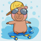 Картина раскраска по  номерам на холсте - 30*30см Идейка КН1294 Капибара на скейте