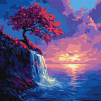 Картина раскраска по номерам на холсте - 40*40см Идейка КН6380 Сакура в потоке