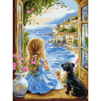 Картина раскраска по номерам на холсте - 30*40см Идейка КН8493 Мечтательная девочка