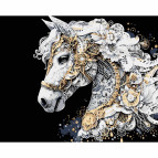 Картина раскраска по номерам на холсте - 40*50см Strateg черный холст AH1240 Конь с золотыми узорами