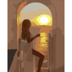 Картина раскраска по номерам на холсте - 40*50см Strateg DY381 Закат солнца в Греции