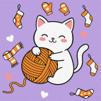 Картина раскраска по  номерам на холсте  - 25*25см Идейка КН1235 Котик и клубочек 3