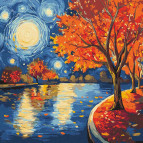Картина раскраска по  номерам на холсте  - 40*40см Идейка КН6423 Осенняя ночь