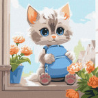 Картина раскраска по  номерам на холсте  - 40*40см Идейка КН6554 Милый пушистик