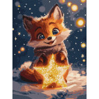 Картина раскраска по  номерам на холсте  - 30*40см Идейка КН6696 Мечтательный лисенок, с красками металлик