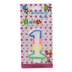 Свеча для торта Цифра-1 6см №1234/9395-1 радужный край