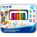 Маркер универсальный акриловый Kite Creative набор 12 шт с жидкими чернилами K-1161 в пласт. футляре