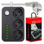 Фильтр питания, удлинитель 6usb+3розетки 4,1А 18В 1,8м ассорти CX-U613/83049