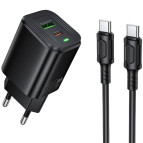 Сетевое зарядное устройство USB-A 1xPorts +Type-C 1xPort 30W Borofone+кабель Type-C to Type-C BAS85A*/83443