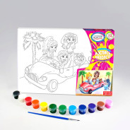 Картина раскраска с контурами на холсте 21*31см DankoToys РХ-01-01 Девочки с авто