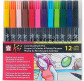 Маркер-кисточка Koi Sakura Brush Pen акварельный набор 12 цв. XBR-12
