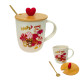Набор керамический Чашка с деревянной крышкой и ложечкой 350мл №171-HB Мишки