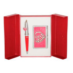 Ручки набір LANGRES "Crystal Heart" 1шт.+візитниця червоний LS.122008-05