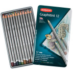 Олівці акварельні графітні набір 12кол Derwent Graphitint у металева коробка 700802