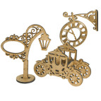 Заготовка для декорування Фабрика Декору (ДВП 3мм) для оформлення шедоубоксу, №58 Карета + годинник FDSBK-58