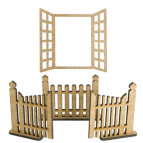 Заготовка для декорування Фабрика Декору (ДВП 3мм) для оформлення шедоубоксу, №63 Вікно + паркан FDSBK-63