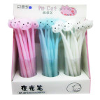 Гелева ручка з насадкою Киця сілікон асорті, пише синім №8013