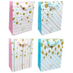 Пакет подарунковий паперовий 18*23*8см ООПТ Візерунки на смугастому тлі з глітером 104-S