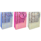 Пакет подарунковий паперовий 26*32*10см ООПТ Смужки з фольгою 17855-M