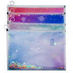 Папка А4 на блискавці zip-lock ЛИДЕР з паєтками, асорті 2457-А4