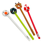 Кулькова ручка з насадкою Новорічний Пончик асорті, пише синім №2190