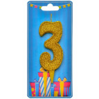 Свічка для торта Україна 'Цифра 3' золото