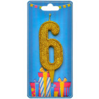 Свічка для торта Україна 'Цифра 6' золото