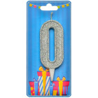 Свічка для торта Україна 'Цифра 0' срібло