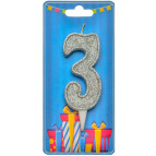 Свічка для торта Україна 'Цифра 3' срібло