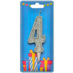 Свічка для торта Україна 'Цифра 4' срібло