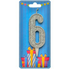 Свічка для торта Україна 'Цифра 6' срібло