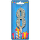 Свічка для торта Україна 'Цифра 8' срібло