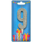 Свічка для торта Україна 'Цифра 9' срібло