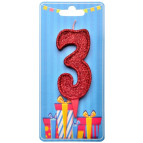 Свічка для торта Україна 'Цифра 3' червона (блиск)