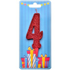 Свічка для торта Україна 'Цифра 4' червона (блиск)