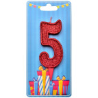 Свічка для торта Україна 'Цифра 5' червона (блиск)