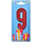 Свічка для торта Україна 'Цифра 9' червона (блиск)