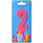 Свічка для торта Україна 'Цифра 2' рожева (блиск)
