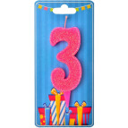 Свічка для торта Україна 'Цифра 3' рожева (блиск)